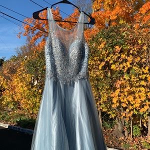 Long Light Blue Glitzy Ball Gown